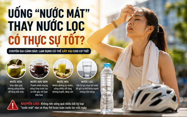 Chuyên gia cảnh báo không nên lạm dụng các loại “nước mát” để thay hoàn toàn nước lọc trong mùa nắng nóng.