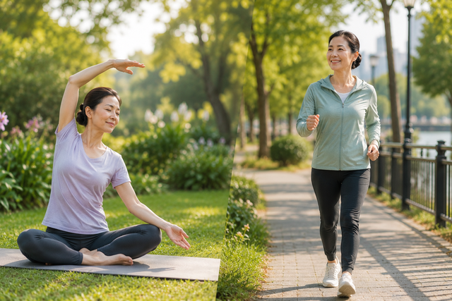 Yoga và đi bộ đều là những hoạt động vận động nhẹ nhàng, không đòi hỏi cường độ cao và phù hợp với nhiều độ tuổi khác nhau.