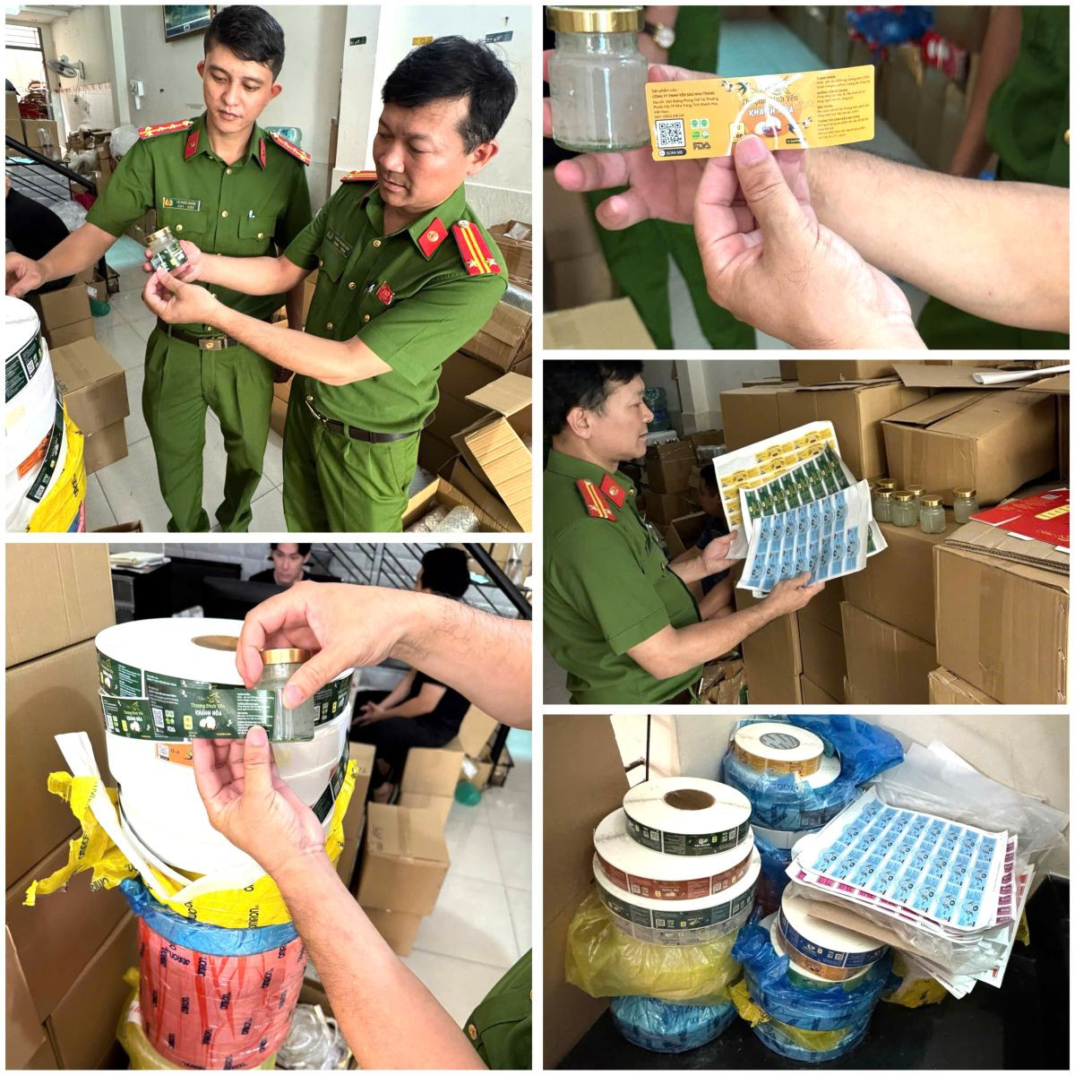 Cơ quan công an thu giữ nhiều tang vật dùng để sản xuất yến giả. Ảnh: CACC
