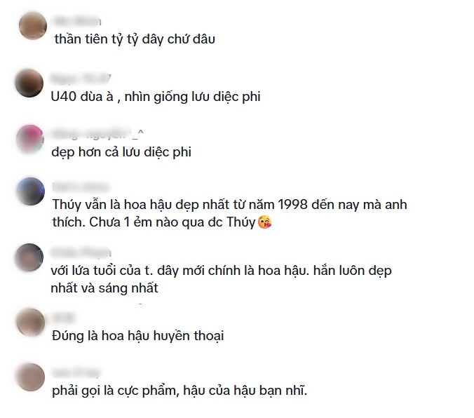 Sau khi hình ảnh được chia sẻ, nhiều khán giả không tiếc lời khen cho nhan sắc của Mai Phương Thúy. Thậm chí, không ít ý kiến còn ví von cô là Lưu Diệc Phi hay gọi bằng biệt danh “thần tiên tỷ tỷ”.