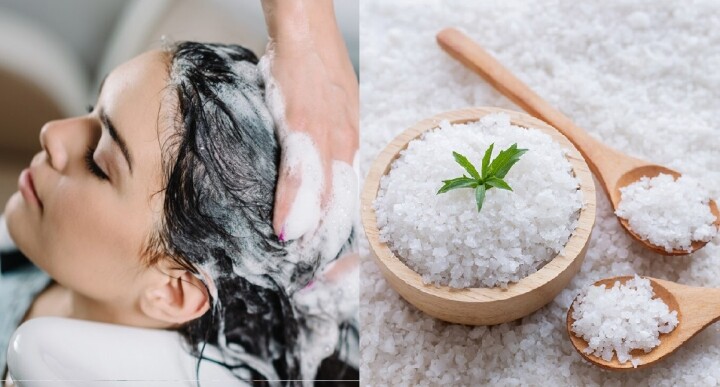 Gội đầu bằng nước muối giúp làm sạch da đầu, hạn chế tiết bã nhờn.