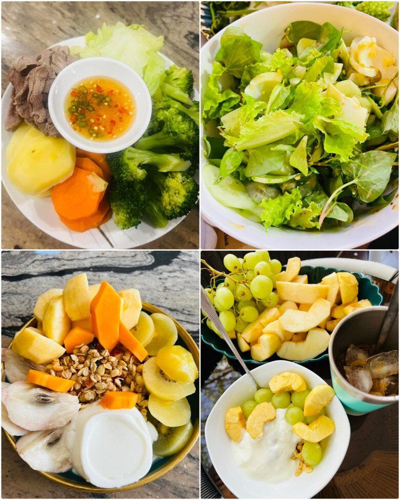 Cô từng chia sẻ hình ảnh những bữa ăn đầy ắp rau củ quả giúp giữ dáng và bổ sung vitamin giúp làm đẹp da từ bên trong.