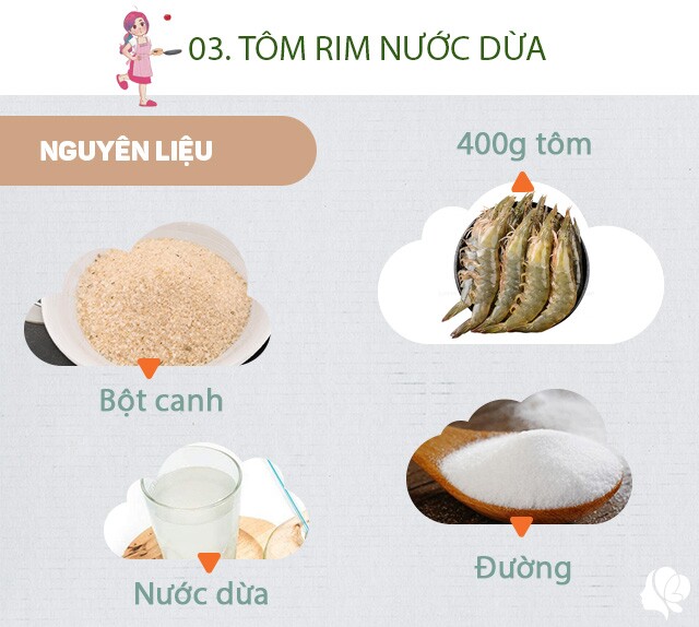 Chuẩn bị: 300g tôm, nước dừa, gừng, hạt nêm, bột canh, đường, tỏi, dầu ăn, hành lá, hạt tiêu.