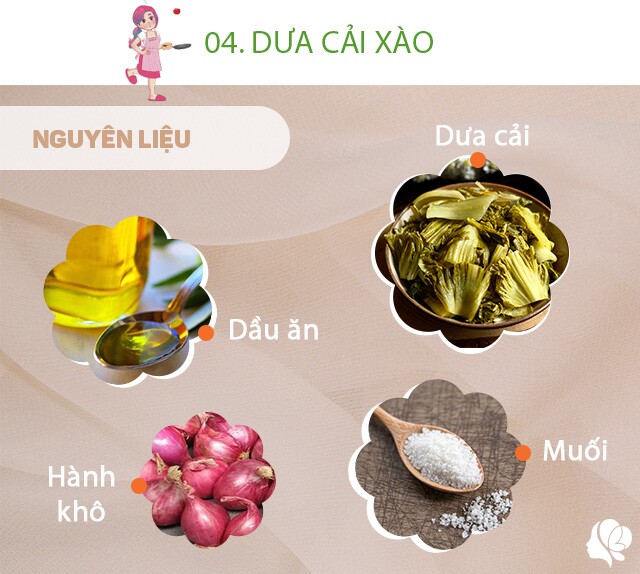 Chuẩn bị: 1 bát dưa cải to, dầu ăn, muối (nếu cần), xíu mì chính (nếu thích), 1 củ hành khô.