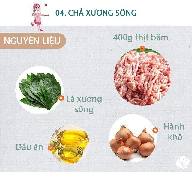 Chuẩn bị: 400g thịt lợn băm, một nắm lá xương sông rửa sạch, 1 củ hành khô, dầu ăn, hành lá xắt nhỏ, muối.