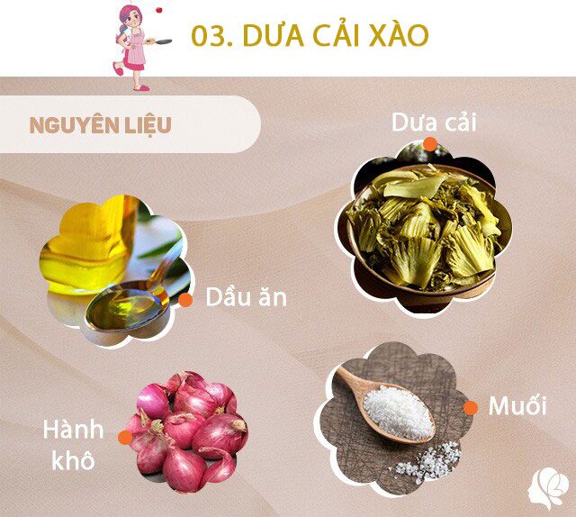 Chuẩn bị: 1 bát dưa cải to, dầu ăn, muối (nếu cần), xíu mì chính (nếu thích), 1 củ hành khô.