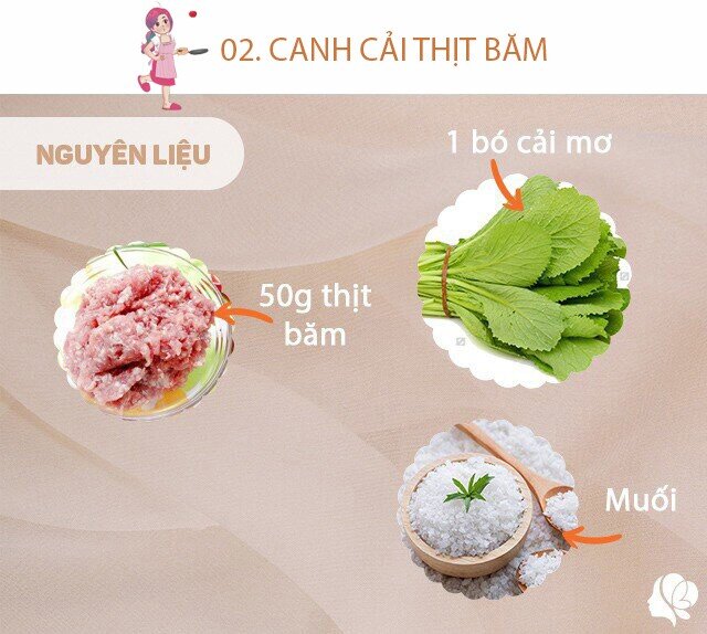 Chuẩn bị: 1 bó cải mơ, 50g thịt băm, chút muối.