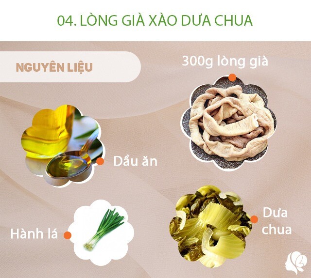 Chuẩn bị: 300g lòng già, 100g gan lợn, 2 bát con dưa cải chua, hành lá, muối, bột nêm, hạt tiêu, hành khô