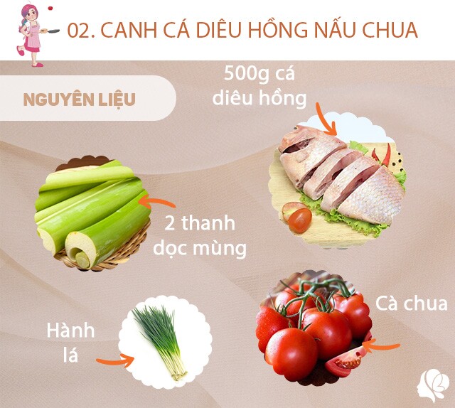 Chuẩn bị: 500 cá diêu hồng đã mổ và làm sạch, 1 quả cà chua to, 1/3 quả dứa, dọc mùng đã sơ chế sạch, hành khô, tỏi, hành lá, thì là, muối, gừng.