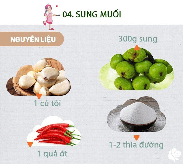 Chuẩn bị:  - 500g quả sung tươi - Tỏi - Chanh - Ớt - Gia vị: đường, bột canh, muối.