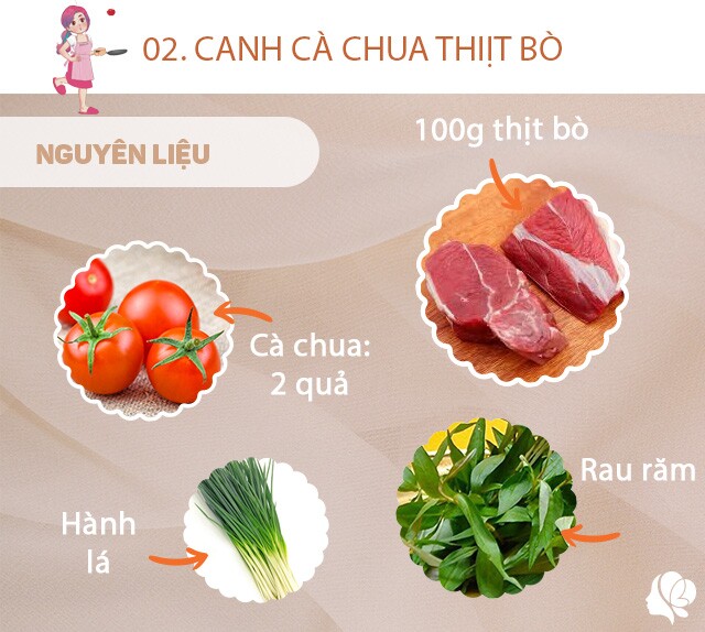 Chuẩn bị: 100g thịt bò, 2 quả cà chua, hành lá, rau răm, tỏi, gừng, muối, dầu ăn, hành khô.