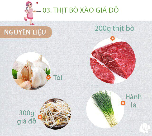 Chuẩn bị: 200g thịt bò, 400g giá đỗ, muối, dầu ăn, tỏi, hành lá, hạt tiêu, gừng.
