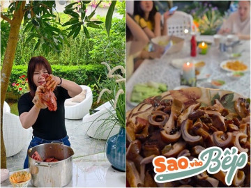 Vợ Mạnh Trường chiêu đãi cả nhà Đan Lê ở biệt thự đẹp trên núi: Toàn món thơm nức đến nỗi "bụng căng tròn"