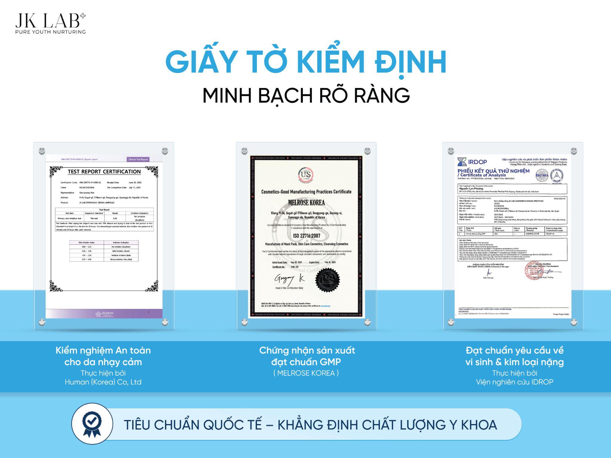 Chứng nhận kiểm nghiệm lâm sàng của JKLAB