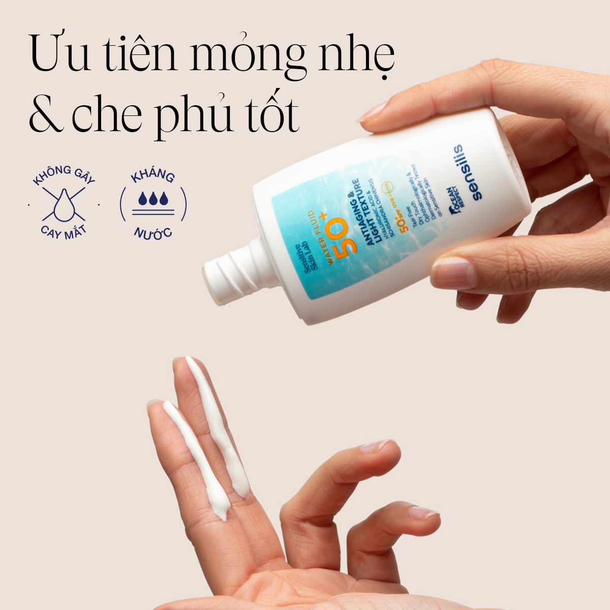 Sensilis Water Fluid 50+: Mỏng nhẹ - Tự nhiên - Che phủ tốt