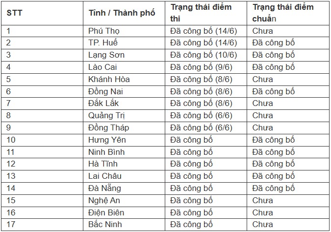 17 tỉnh, thành công bố điểm thi và điểm chuẩn lớp 10 - 2