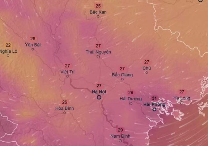 Dự báo nhiệt độ ở một số khu vực tại miền Bắc ngày 17/4: Hà Nội đón gió Đông Bắc, nhiệt độ giảm mạnh. Ảnh: Ventusky, ICON.