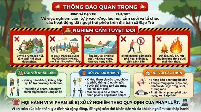 UBND xã Đạo Trù (tỉnh Phú Thọ) đã thông báo cấm việc vào rừng, leo núi mà không được cho phép. Ảnh: An ninh trật tự xã Đạo Trù.