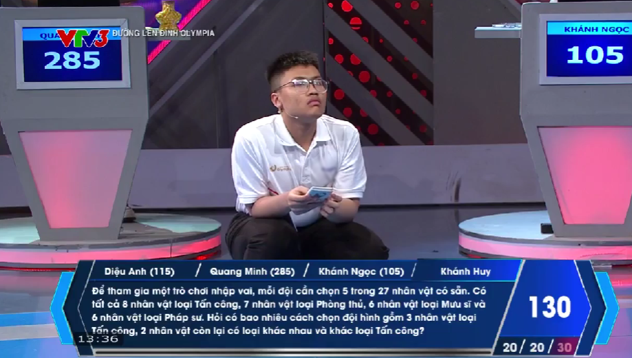 Khánh Huy là người thứ 2 Về đích với 1 câu trả lời đúng. Quang Minh đưa ra một đáp án chính xác trong lượt thi của Khánh Huy. 