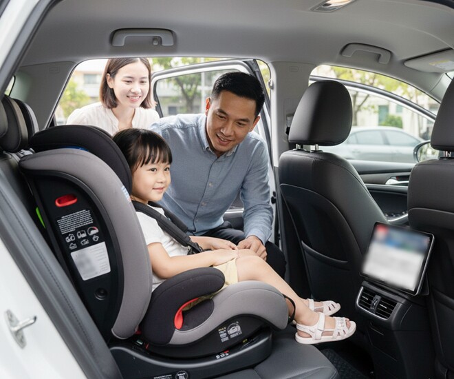 Trẻ em dưới 10 tuổi và có chiều cao dưới 1,35 m phải sử dụng ghế ngồi an toàn trên ô tô