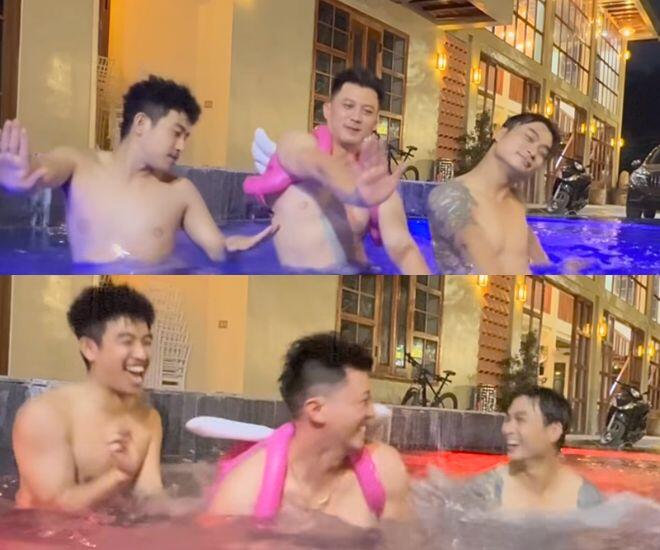 XEM VIDEO: Cảnh nhảy ở hồ bơi của bộ 3 Tuấn Mõ - Hà Việt Dũng - Duy Hưng (từ trái sang) hút 2,4 triệu lượt xem.
