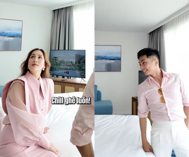 Khánh Thi phản ứng hài hước khi được Phan Hiển rủ rê “sinh thêm đứa nữa”.