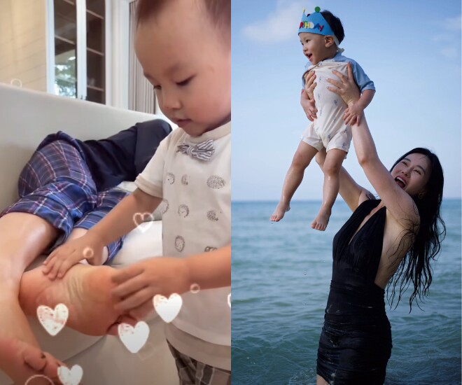 Phương Oanh hạnh phúc khoe quý tử “ngoài lạnh lùng trong ấm áp”.