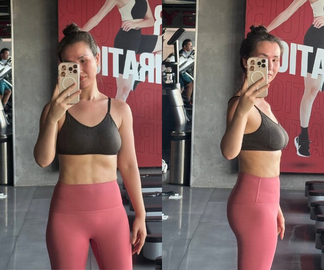Mẹ 2 con Võ Hạ Trâm tự tin khoe vóc dáng săn chắc, lộ múi bụng trong phòng gym.