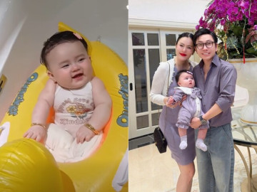 Con gái Phương Lê học bơi đầy thư giãn tại nhà, bé Lương Bình Thụy Yên sở hữu gương mặt chuẩn "bản sao" NSƯT Vũ Luân