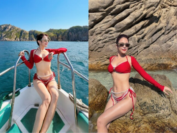 Mẹ đơn thân Vbiz đốt cháy vùng biển với bikini đỏ rực, hút mọi ánh nhìn bằng loạt phụ kiện vừa nóng bỏng vừa tinh tế