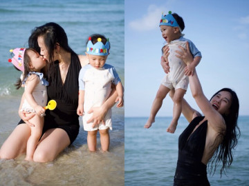 Thời trang - Phương Oanh diện bikini thoải mái chia sẻ khoảnh khắc rạng rỡ bên 2 con