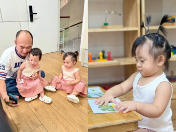 Cặp song sinh nhà Thu Trang - Tiến Luật đi học được cô khen nức nở, "chị ba" di truyền từ bố niềm đam mê đặc biệt