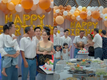 Thanh Đoàn - Hà Trí Quang mở tiệc sinh nhật cho bố mẹ ở biệt thự 3000m2, cảnh ông bà sui trao quà đầy ấm áp