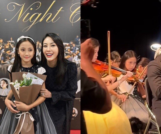 Con gái Hà Kiều Anh biểu diễn trong dàn nhạc của trường.