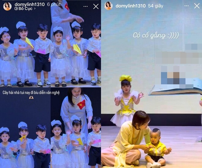 Ái nữ của Đỗ Mỹ Linh nhí nhảnh biểu diễn văn nghệ. 
