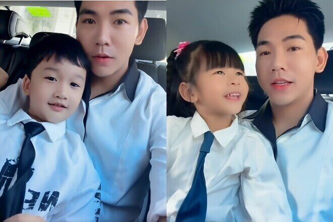 Thanh Đoàn xúc động khi đưa 2 con đi học.