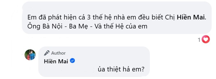Khán giả cho biết 3 thế hệ nhà mình đều biết đến và yêu mến Hiền Mai.
