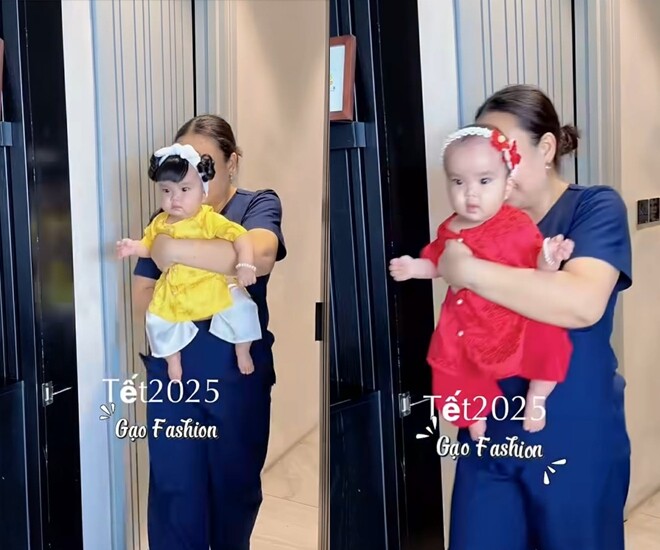 Bé Gạo được mẹ cho diện nhiều bộ trang phục khác nhau, đều vô cùng dễ thương.