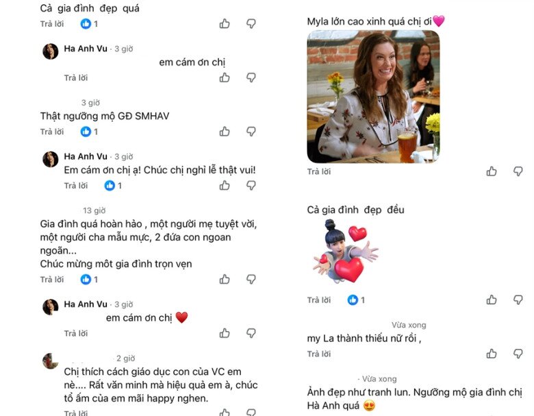 Nhiều người hâm mộ để lại lời khen và bày tỏ sự ngưỡng mộ trước “gia đình kiểu mẫu” của Hà Anh.