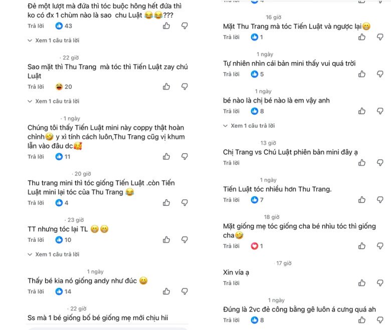 Nhiều khán giả nhận xét 2 bé  chính là “Thu Trang – Tiến Luật phiên bản nhí”.