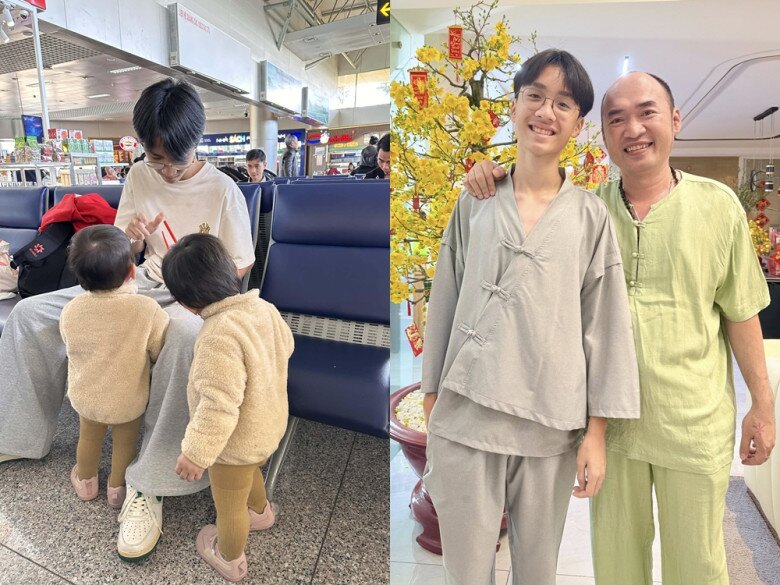 Con trai lớn của Thu Trang chăm 2 em rất chu đáo.