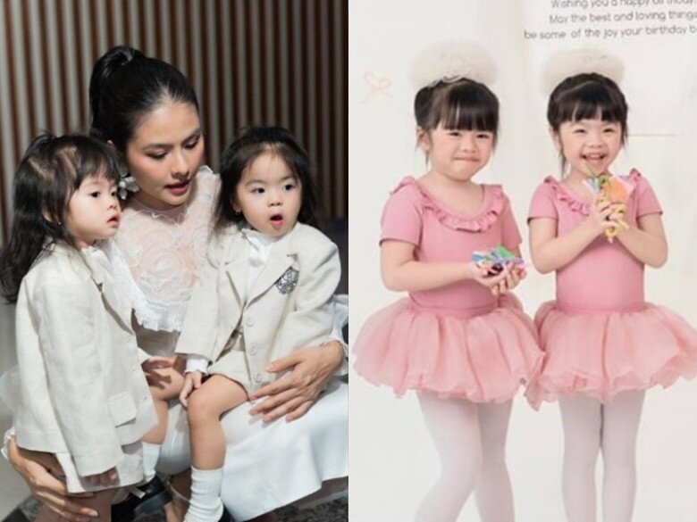 Cặp sinh đôi nhà Vân Trang xinh xắn, thừa hưởng năng khiếu nghệ thuật từ mẹ.
