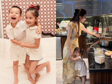 Giải trí - Sao Việt 24h: Cặp sinh đôi nhà Hồ Ngọc Hà thổi nến bất phân thắng bại; Con gái Phương Oanh vào bếp bám mẹ không rời