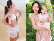 Bà bầu - Cô giáo hotgirl TP.HCM khoe dáng với bikini giữa biển, không ngờ vừa sinh con chưa lâu, ái nữ lai Tây như búp bê
