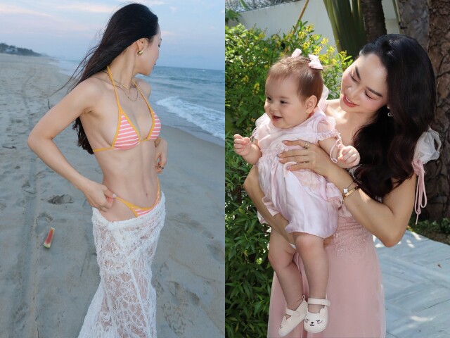 Cô giáo hot girl ở TP.HCM khoe dáng sau sinh với bikini đẹp rụng rời, ái nữ lai Tây xinh như búp bê