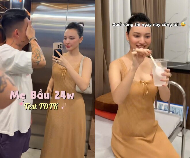Diễn viên Bích Thủy được chồng thạc sĩ tháp tùng đi khám tiểu đường thai kỳ.