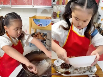 Bà bầu - Bé gái tiểu học xinh xắn ngày ngày nấu cơm cho mẹ đang có bầu, nhìn thực đơn ai cũng tấm tắc