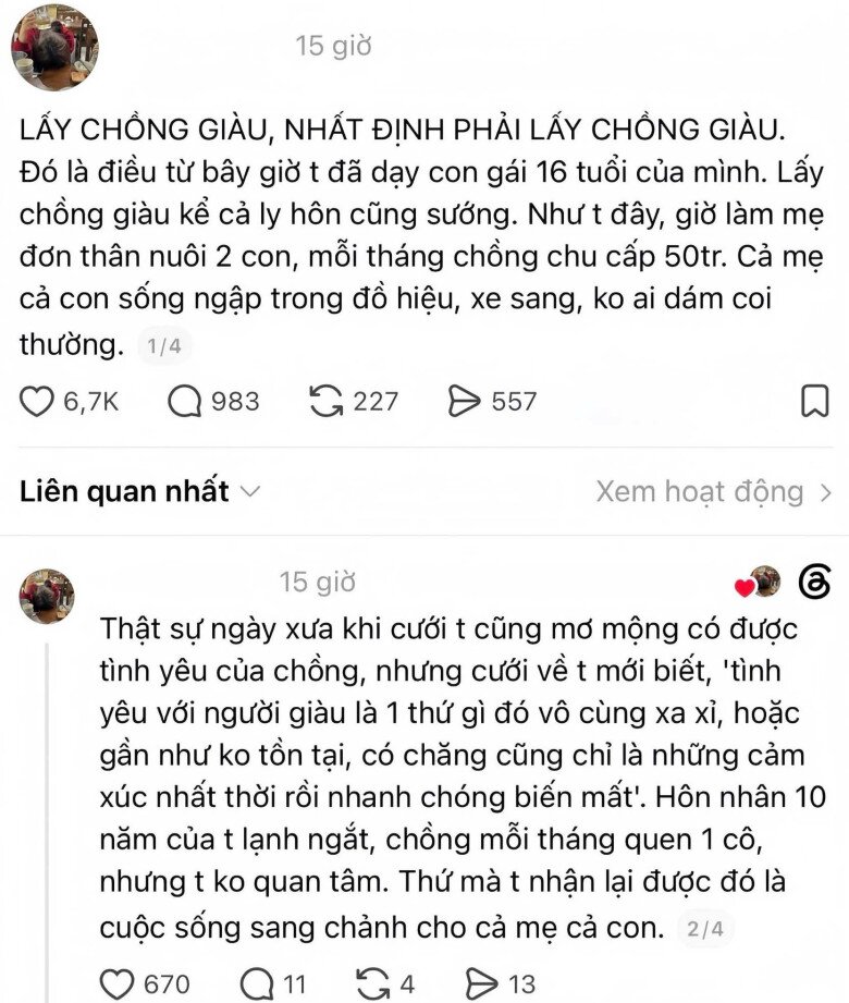 Mẹ Việt khoe amp;#34;chiến tíchamp;#34; lấy chồng giàu, ly hôn vẫn sống sung sướng, được chu cấp 50 triệu/tháng, dạy con gái 16 tuổi làm y hệt mẹ - 2
