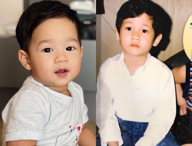 Liam (ảnh trái) và bố Trung Tín lúc nhỏ (ảnh phải).