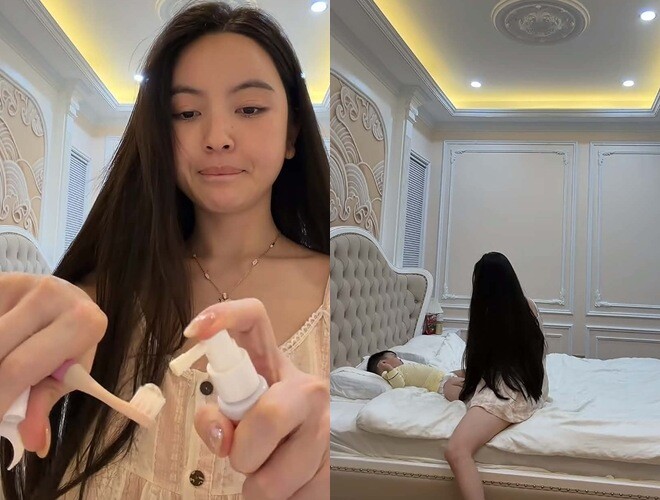Chu Thanh Huyền vệ sinh cá nhân, cho con chải răng trước...